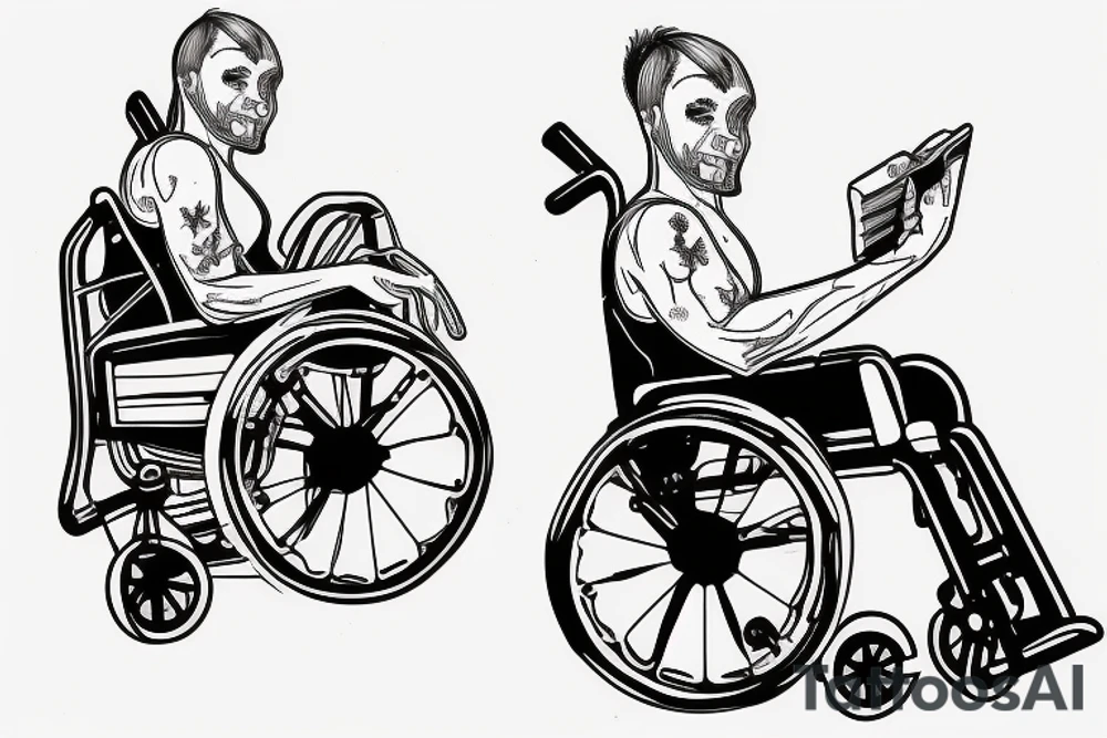 abrain with legs is sitting on the seat of a wheelchair tattoo idea