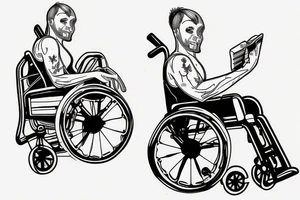 abrain with legs is sitting on the seat of a wheelchair tattoo idea