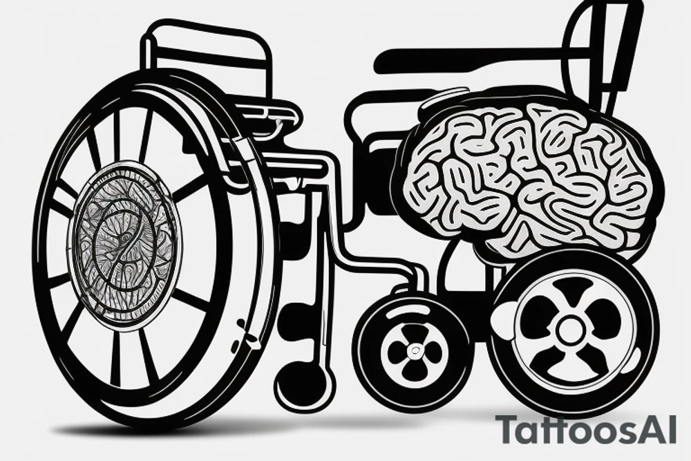 a brain with legs is sitting on the seat of a wheelchair tattoo idea