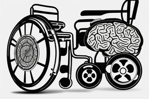 a brain with legs is sitting on the seat of a wheelchair tattoo idea