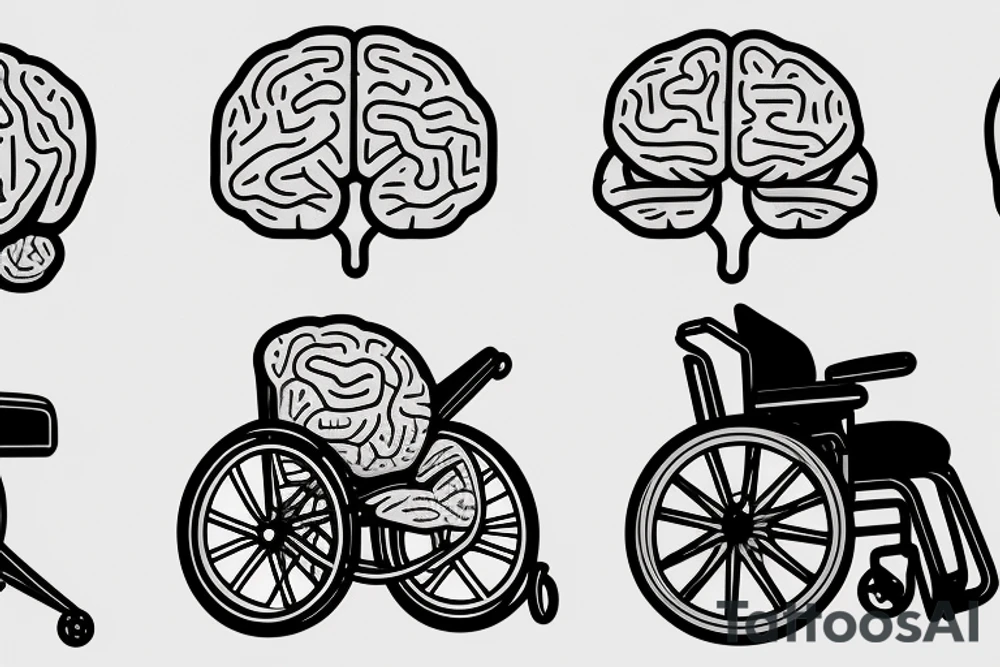 a brain with legs is sitting on the seat of a wheelchair tattoo idea