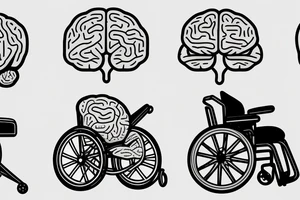 a brain with legs is sitting on the seat of a wheelchair tattoo idea