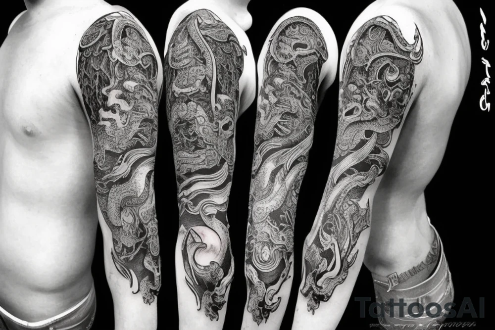 Full sleeve Sword upper arm willowing fabric  dragon eye forearm tattoo idea