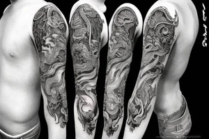 Full sleeve Sword upper arm willowing fabric  dragon eye forearm tattoo idea