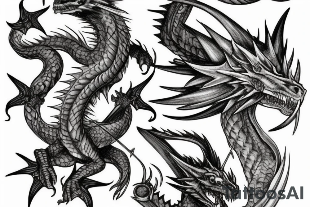 Full sleeve Sword dragon tattoo idea