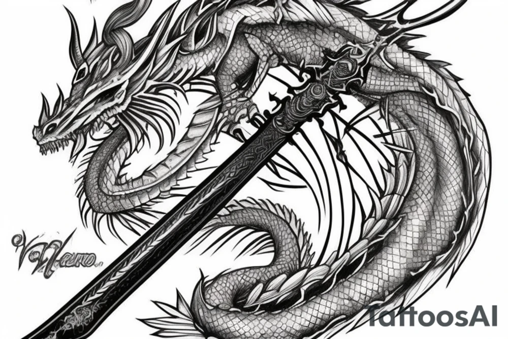 Full sleeve Sword dragon tattoo idea