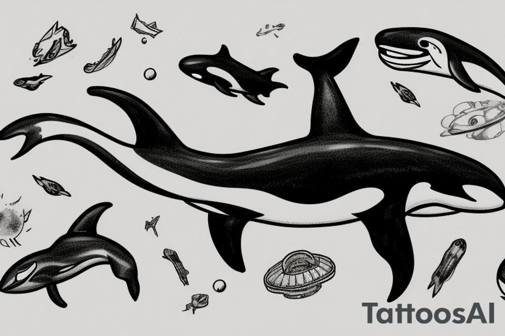 A killer whale roaming the universe tattoo idea