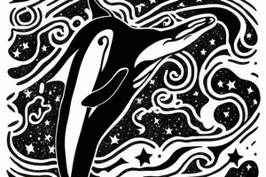 A killer whale wandering in the universe starry sky tattoo idea