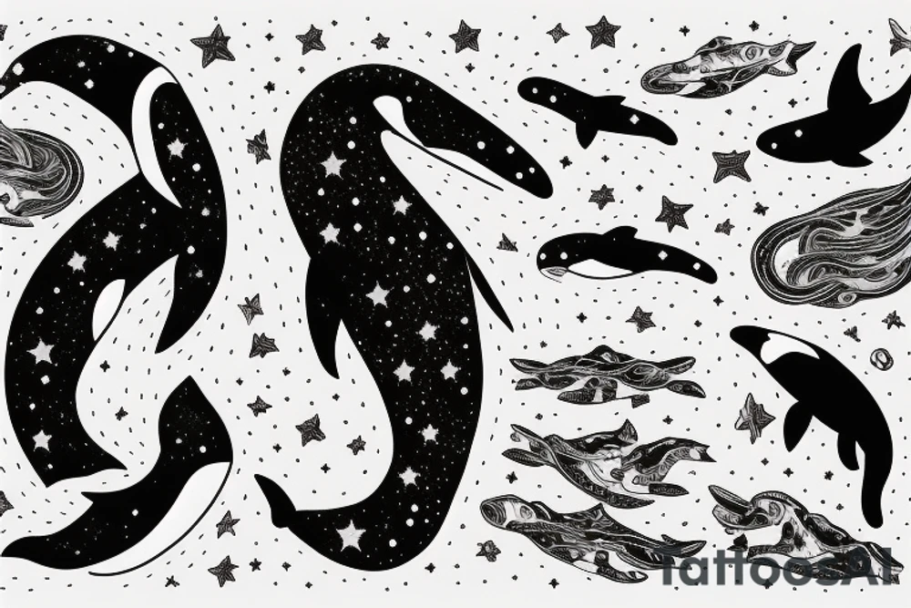 A killer whale wandering in the universe starry sky tattoo idea