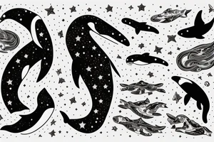 A killer whale wandering in the universe starry sky tattoo idea