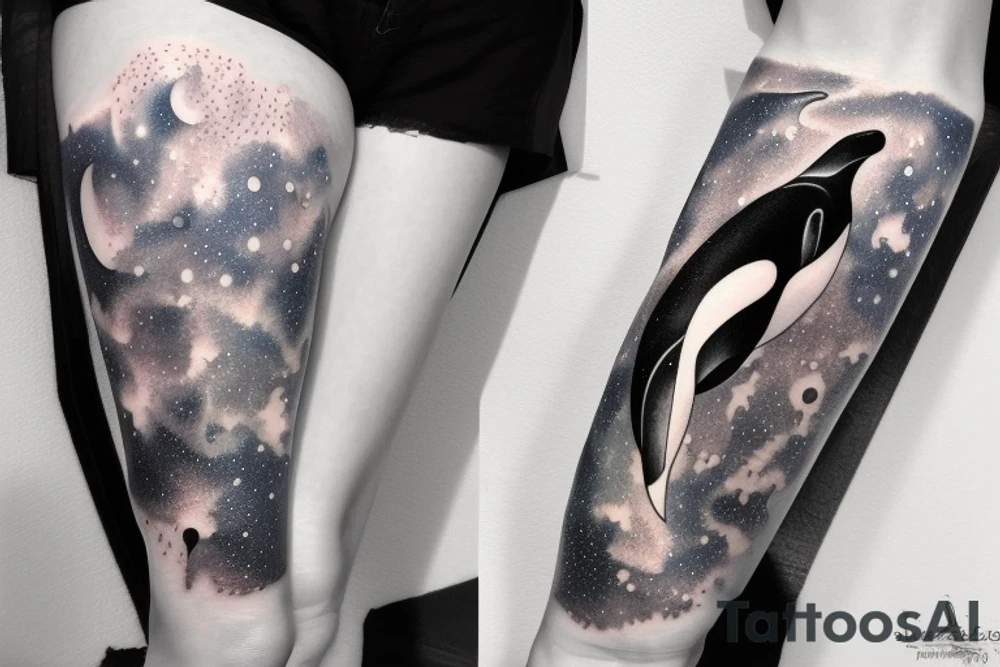 A killer whale wandering in the universe starry sky tattoo idea