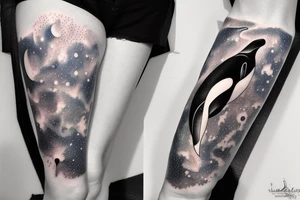 A killer whale wandering in the universe starry sky tattoo idea