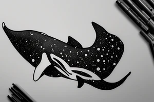 A killer whale wandering in the universe starry sky tattoo idea