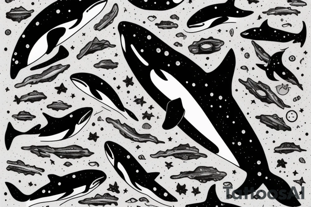 one killer whale swimming in the universe starry sky tattoo idea