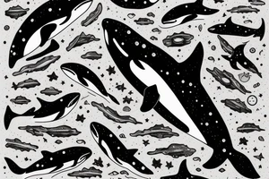 one killer whale swimming in the universe starry sky tattoo idea