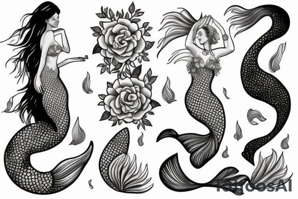 Woman mermaid rising out of a flower tattoo idea
