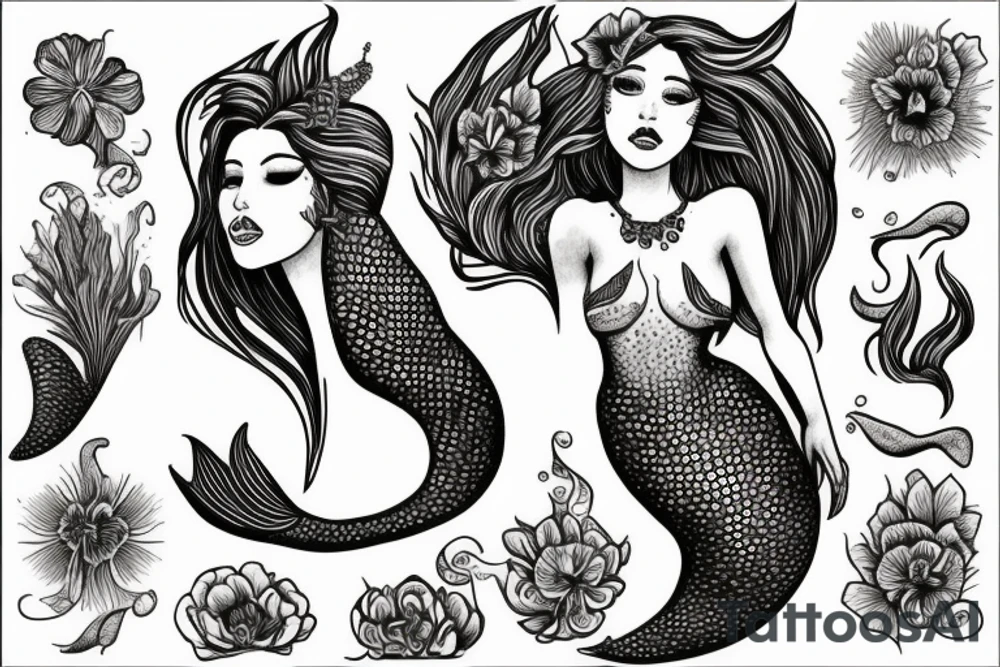 Woman mermaid rising out of a flower tattoo idea