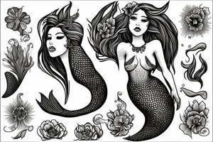 Woman mermaid rising out of a flower tattoo idea