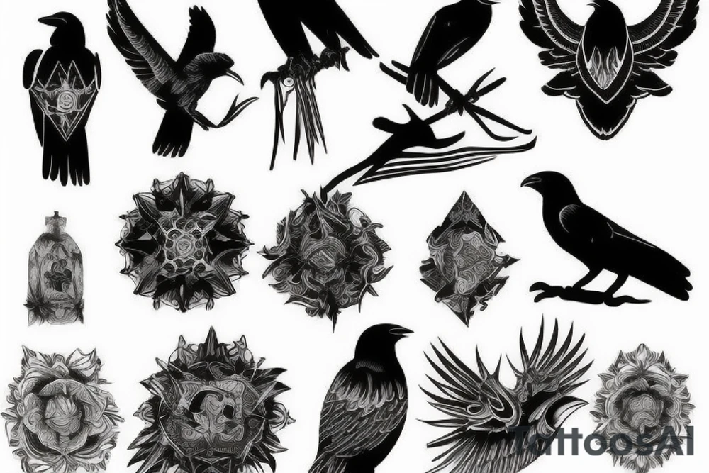 mountain and crow tattoo idea