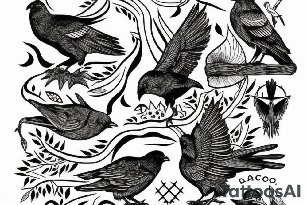 mountain and crow tattoo idea