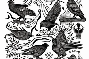 mountain and crow tattoo idea