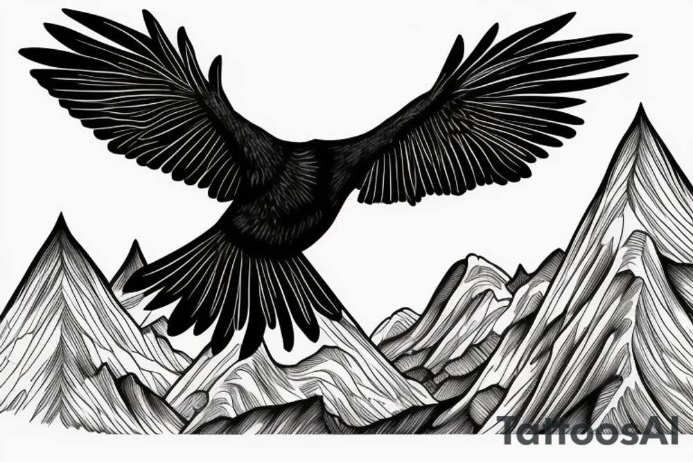 a raven flying out of the mountains tattoo idea
