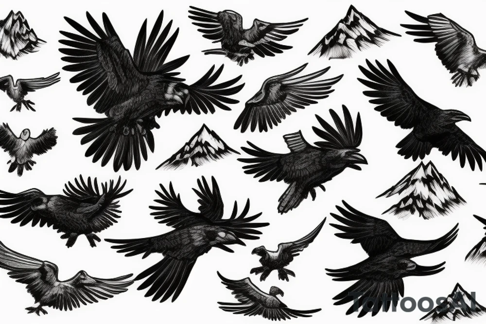 a raven flying out of the mountains tattoo idea