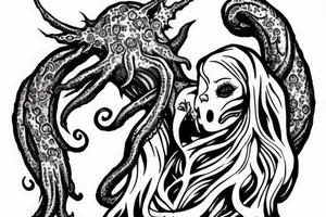 Cthulhu holding a beautiful girl in his claws tattoo idea