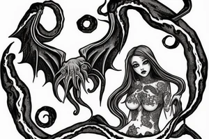 Cthulhu holding a beautiful girl in his claws tattoo idea