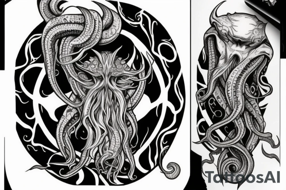 Cthulhu holding a beautiful girl in his claws tattoo idea