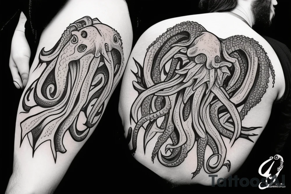 Cthulhu holding a beautiful girl in his claws tattoo idea