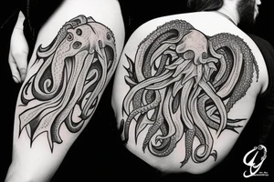 Cthulhu holding a beautiful girl in his claws tattoo idea