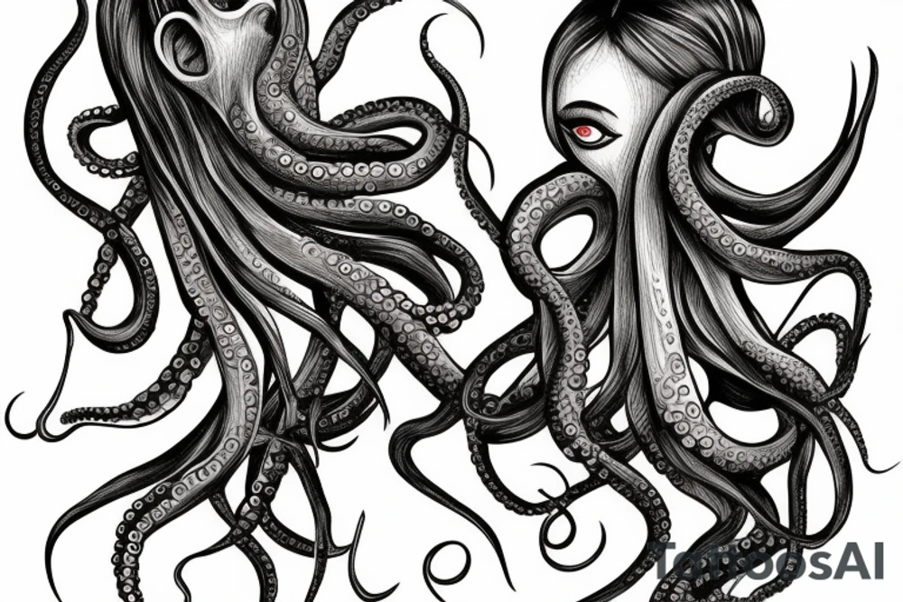 octopus holding a beautiful girl in his claws tattoo idea