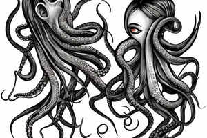 octopus holding a beautiful girl in his claws tattoo idea