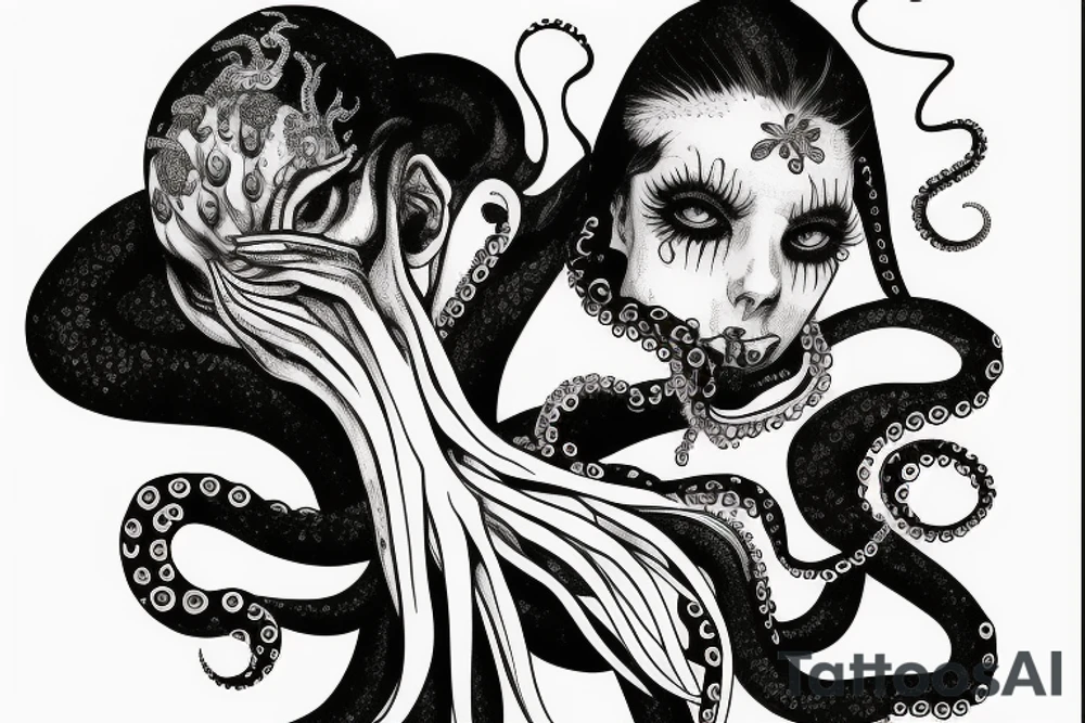 octopus holding a beautiful girl in his claws tattoo idea