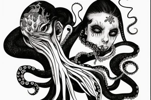 octopus holding a beautiful girl in his claws tattoo idea