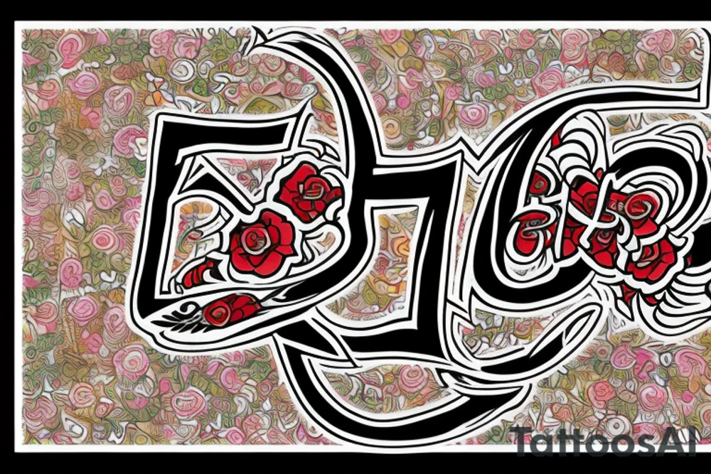 AKAI MPC  in flowers and calligraphic text "Bobbybeats" in Egyptian style tattoo idea