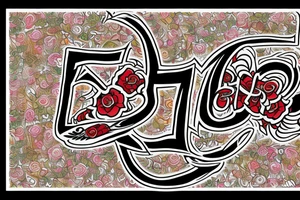 AKAI MPC  in flowers and calligraphic text "Bobbybeats" in Egyptian style tattoo idea