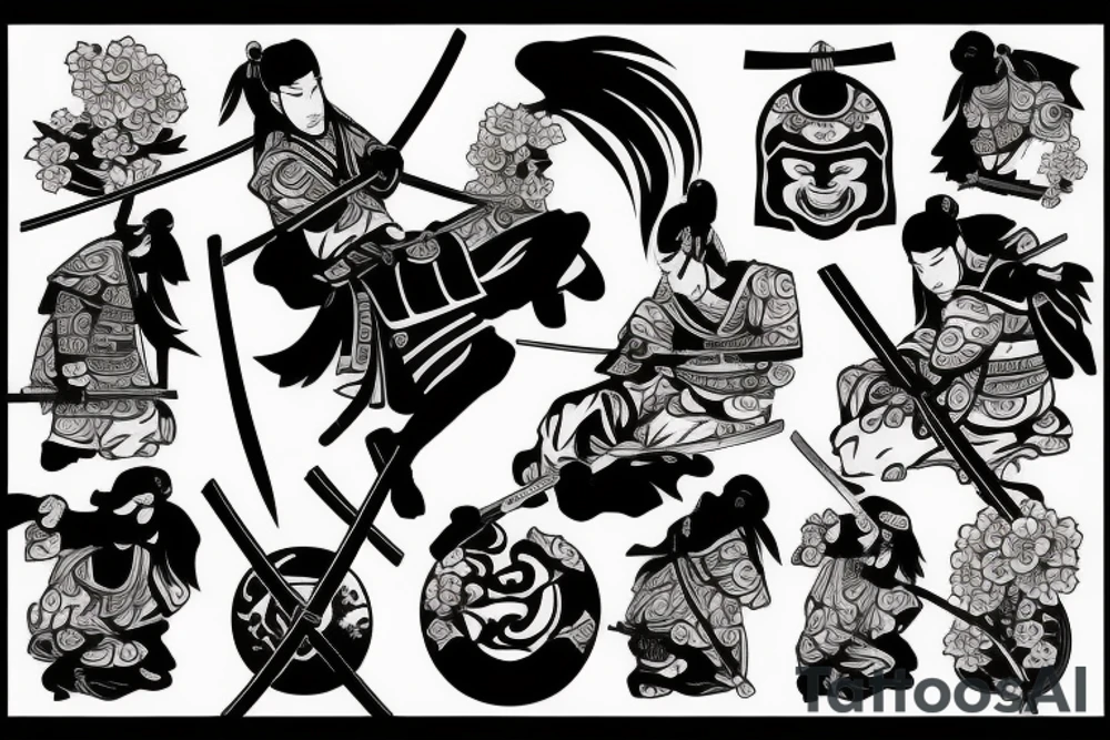 Samurai with katana and Sakura tattoo idea