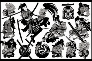 Samurai with katana and Sakura tattoo idea