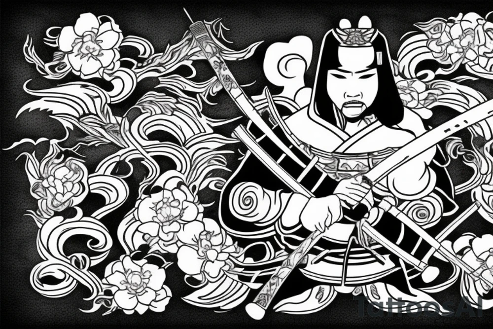 Samurai with katana and Sakura tattoo idea
