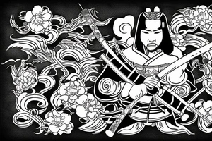 Samurai with katana and Sakura tattoo idea