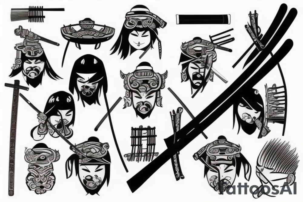 Samurai with katana and Sakura tattoo idea