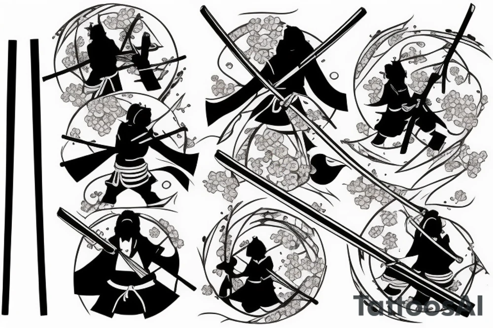 Samurai with katana and Sakura tattoo idea