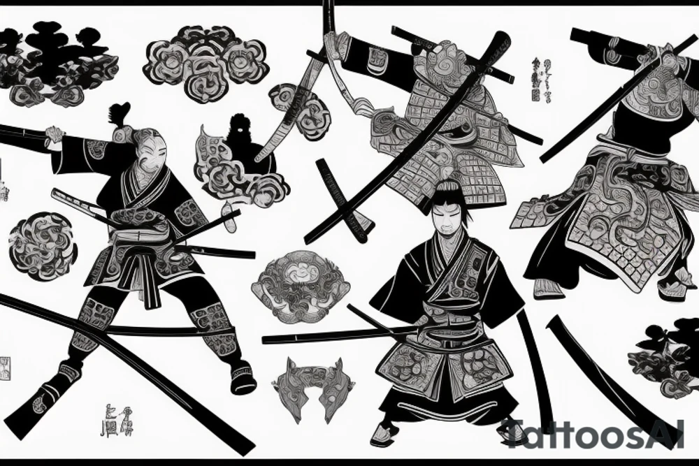 Samurai with katana and Sakura tattoo idea