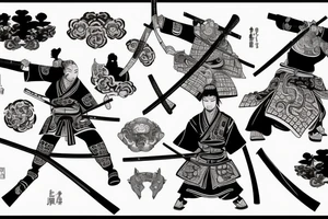 Samurai with katana and Sakura tattoo idea