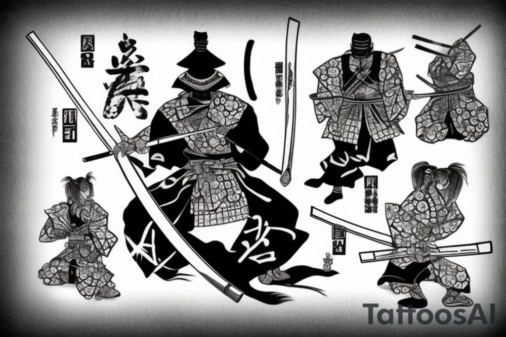 Samurai with katana and Sakura tattoo idea