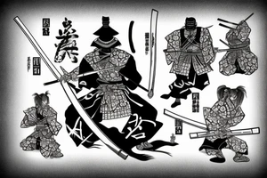 Samurai with katana and Sakura tattoo idea