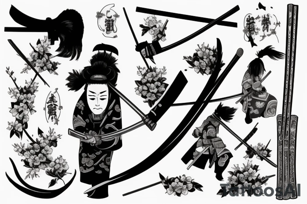 Samurai with katana and Sakura tattoo idea