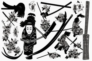 Samurai with katana and Sakura tattoo idea